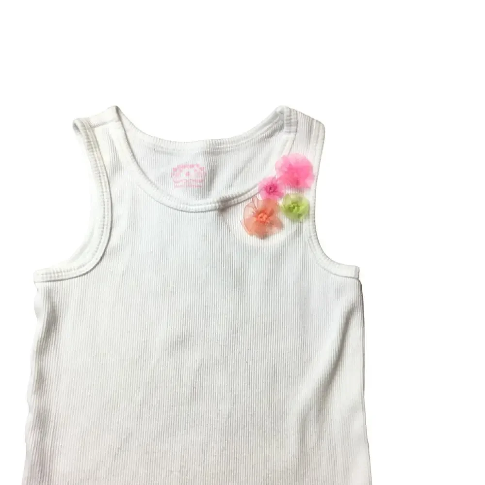 Girls 4T 3 Piece Carter's Outfit White Floral Tank Denim Skirt Navy Shorts